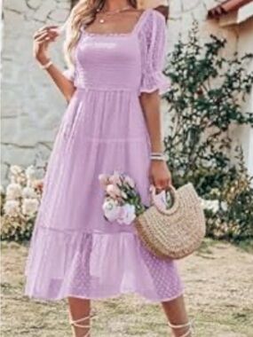 Lavender Square-Neck Midi Dress - Women